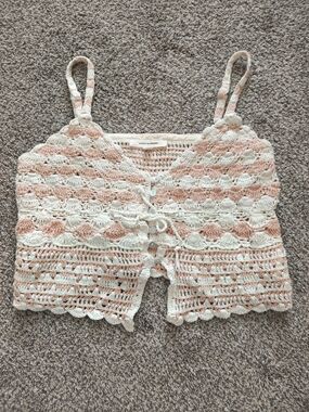 Lucky Brand Girls' Pink & Cream Crochet Tank Top
